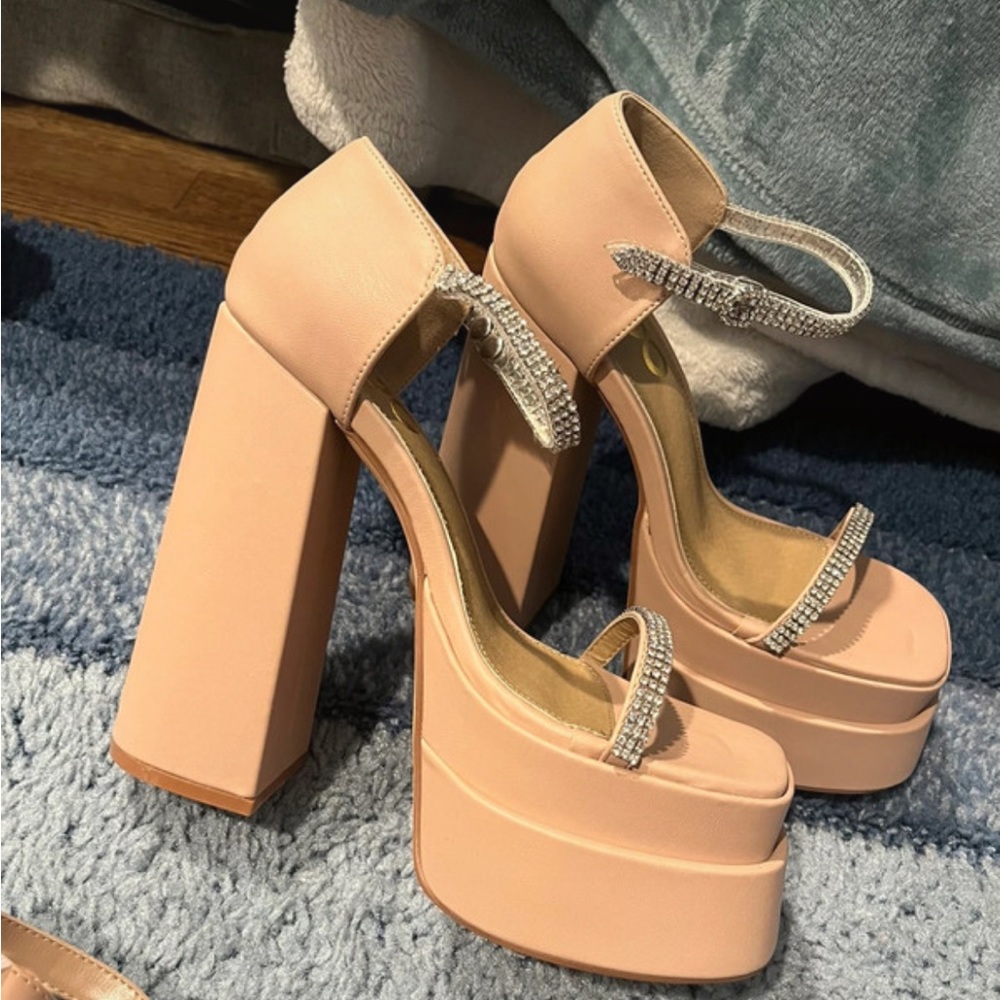 EGO Pink Platform Heels with Rhinestone Straps